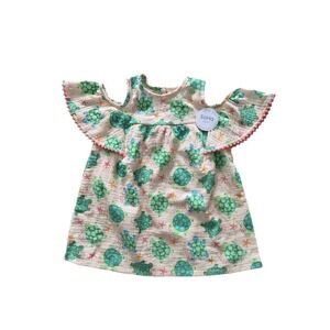 Mudpie Pink Turtle Pompom Dress Size‎ 12-18 months Cotton Gauze Ruffle Cute NEW